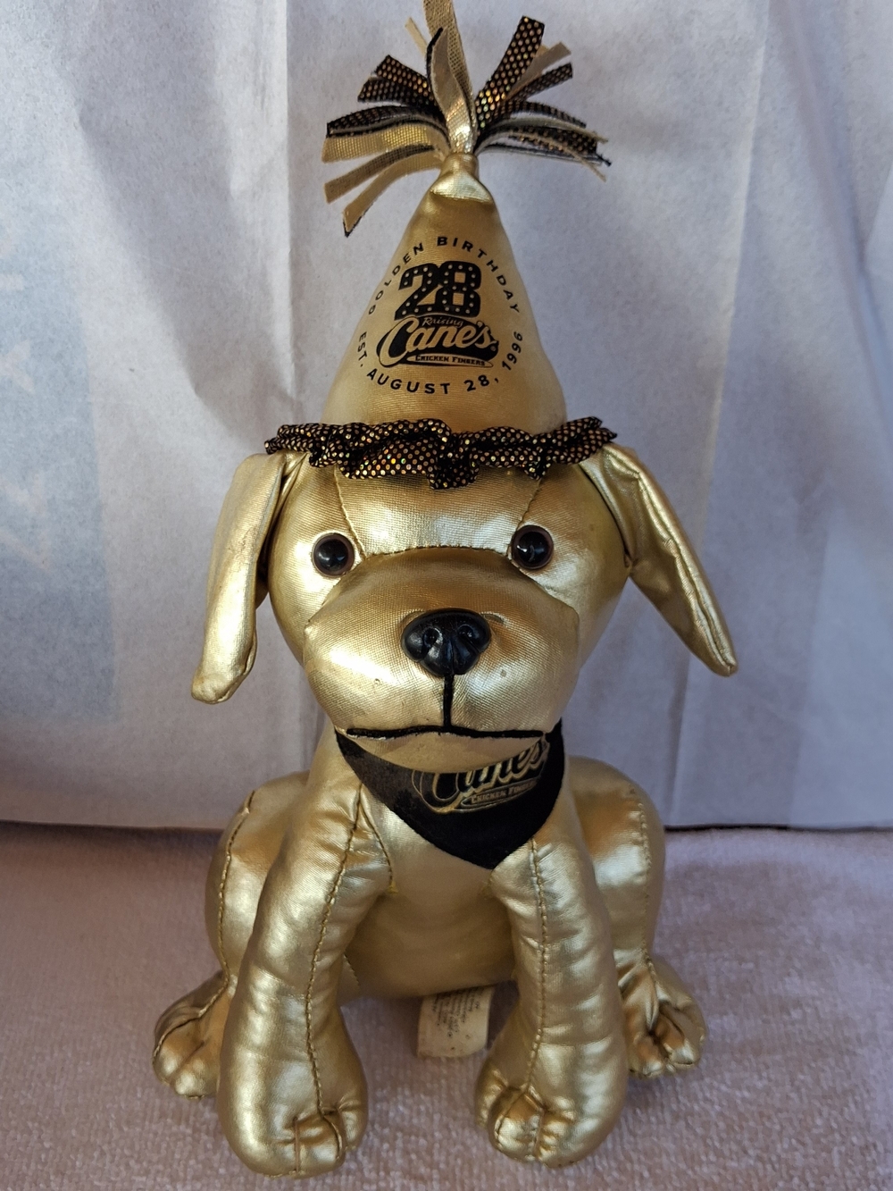 Raising Cane's Golden Birthday Puppy Plush Gold & Black